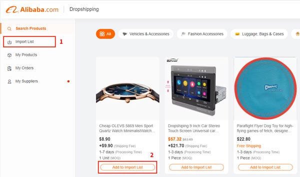 alibaba dropshipping guide import list